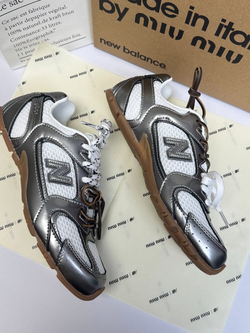 Women's MIU MIU Stylish Shoes Thin-Soled Low-Top Casual Silver Shoes US9/EU39 - Picture 6 of 9